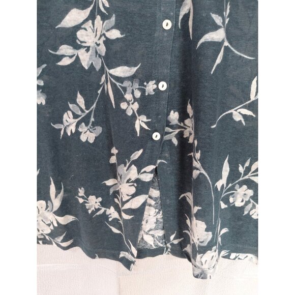 Cynthia Rowley Floral Linen Top XL Button Back Cap Sleeve Coastal Lagenlook - Picture 6 of 9